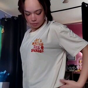 SHEIN Cream Short Sleeve Tee with Sunset Print